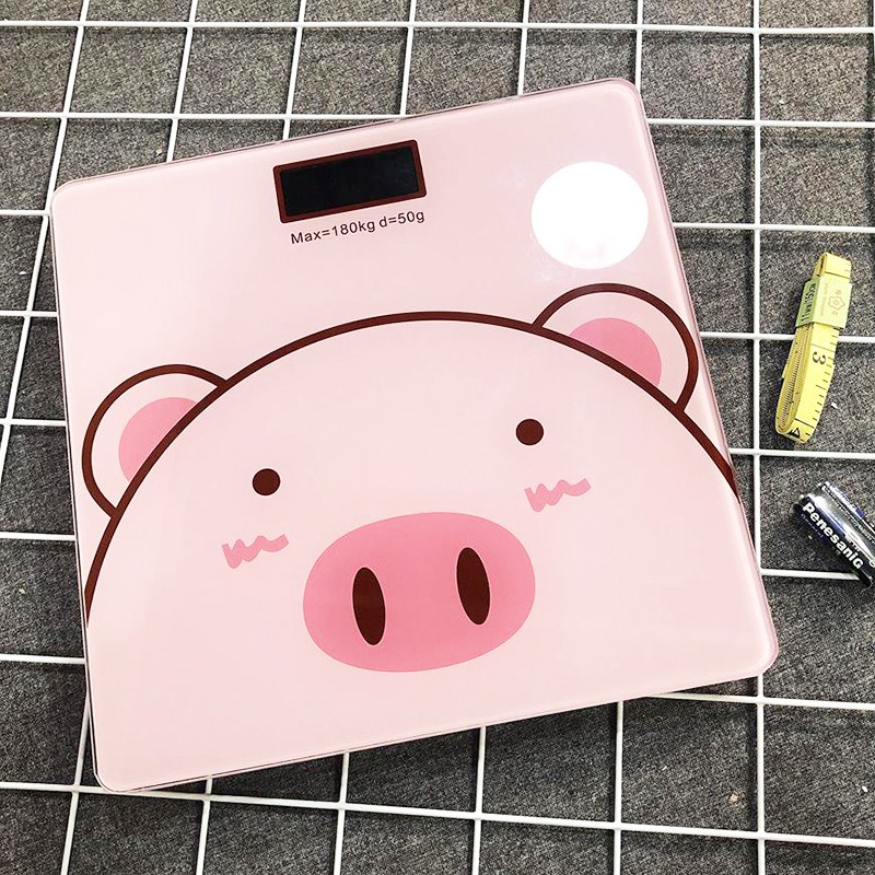 Cân sức khoẻ điện tử Personal Scale 180kg mặt kính cường lực hình heo hồng dễ thương