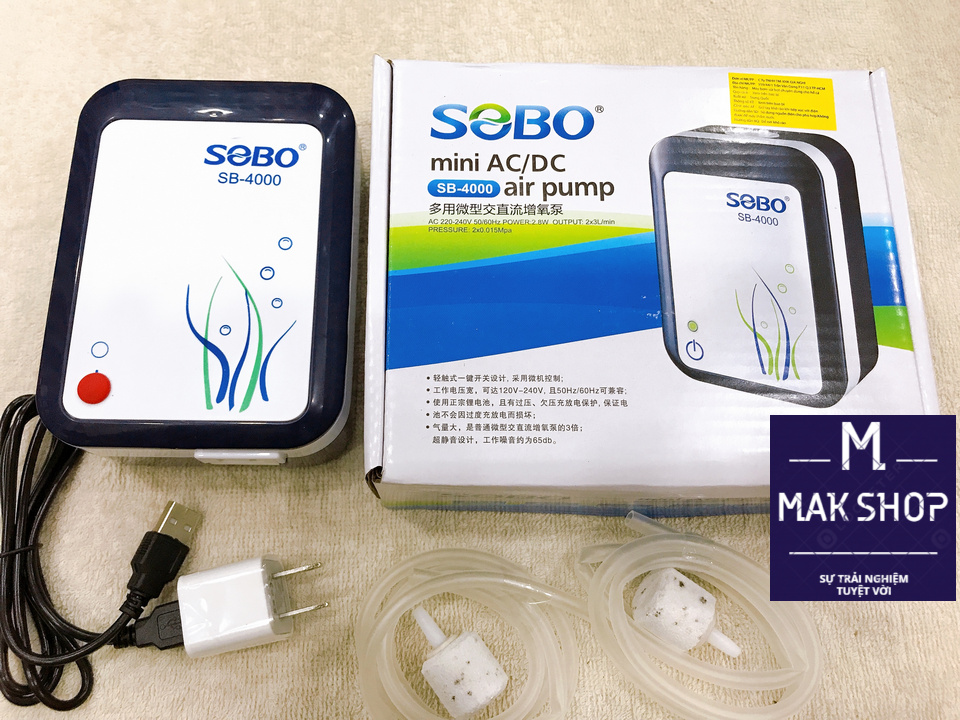 Máy Oxi 2 Dòng Điện Sobo SB 4000, Tích Điện, 2 Vòi 2.8w Cao Cấp, Tự Chuyển Qua Pin Khi Cúp Điện, Có Thể Dùng Kèm Sạc Dự Phòng ĐiệnThoại