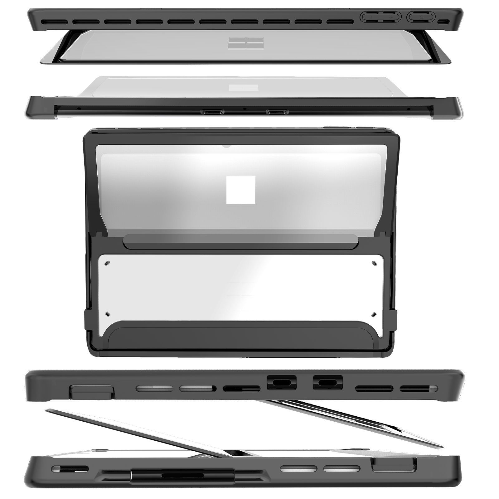 Tablet Protective Cover with Holder for Surface Pro 8/9 Tablet Accessories Part Black Transparent Anti-shock Protective Case