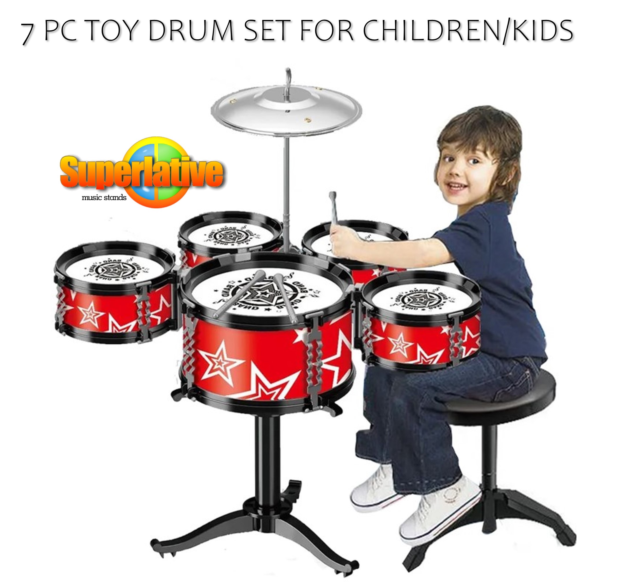 Toy Drum Set For Children Kids Full 7-pc Mini Drum Set (Comes