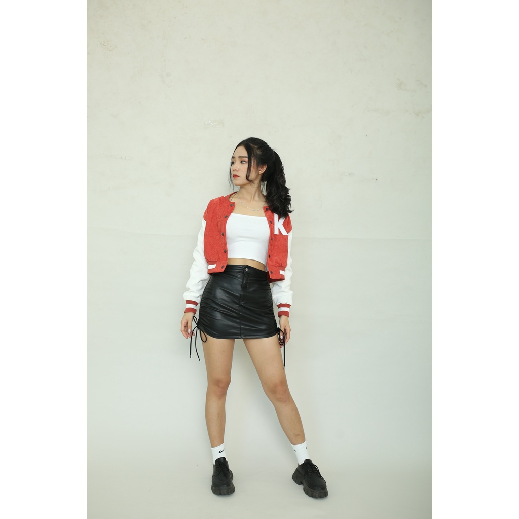 [VOUCHER 8%]Áo Khoác Croptop Nữ Nhung From - Màu Đỏ