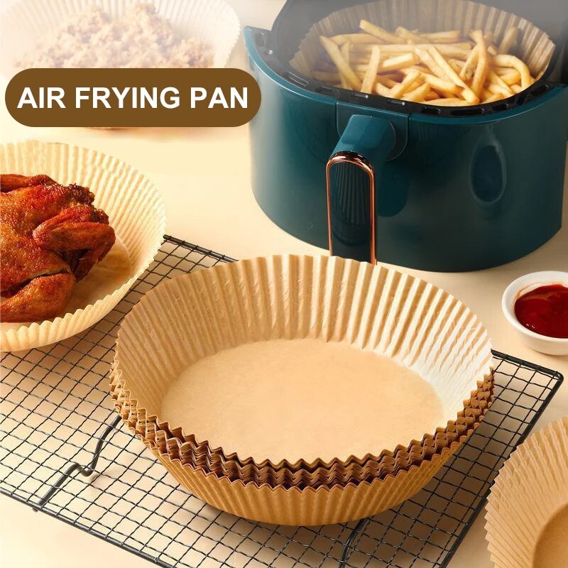 【The-Best】 50/100pc Oil Paper Holder For Air Fryers Disposable Baking Oil Absorbing Baking Tray Paper Food Grade Non Stick Kitchen.