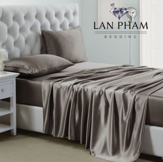 [HCM]BỘ CHĂN GA GIƯỜNG DRAP GỐI PHI LỤA CAO CẤP LAN BEDDING - NÂU