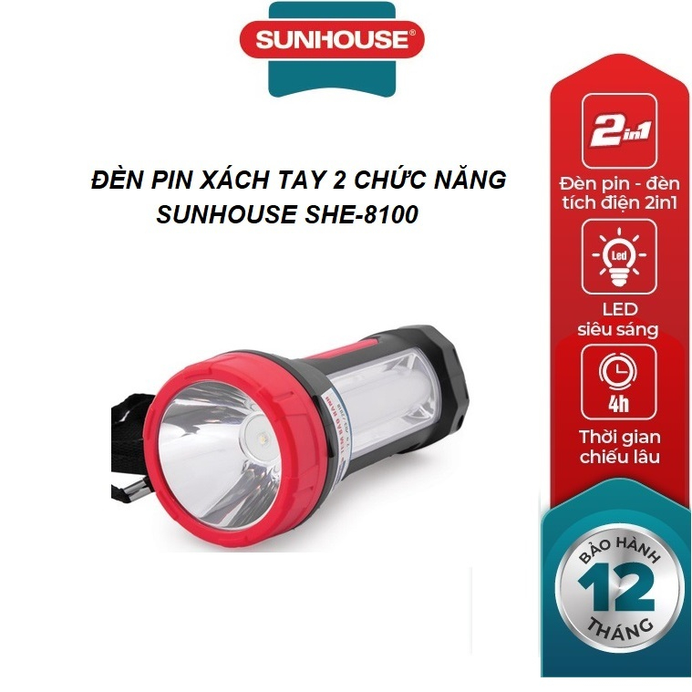Đèn pin xách tay 2 chức năng sunhouse she-8100