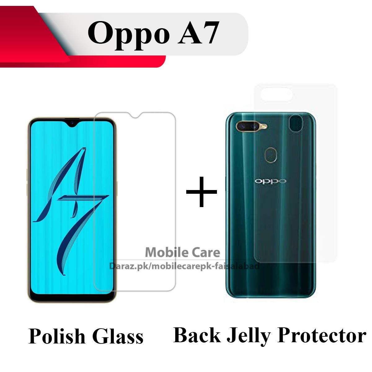 Oppo A7 Tempered Glass Screen Protector Polish Glass + Back Clear Jelly Protector Soft Film Protection Hydrogel Film Protector For Oppo A7