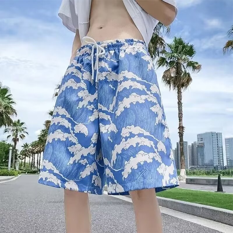 Quần nam mỏng cao đường phố quần hoa quần short lỏng nửa chiều dài quần New Ice lụa nhanh chóng làm khô bãi biển