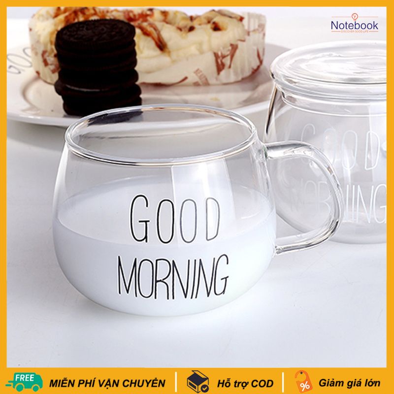 Cốc thủy tinh chịu nhiệt đới có nắp đậy 400ml cốc ăn sáng sữa good morning