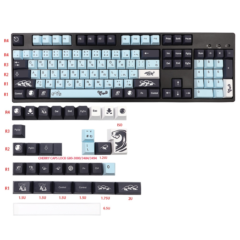 Spanish French German Japanese Korean Russian Anime Keycaps, Cherry Profile  Keycap ISO Layout for Mechanical Keyboard