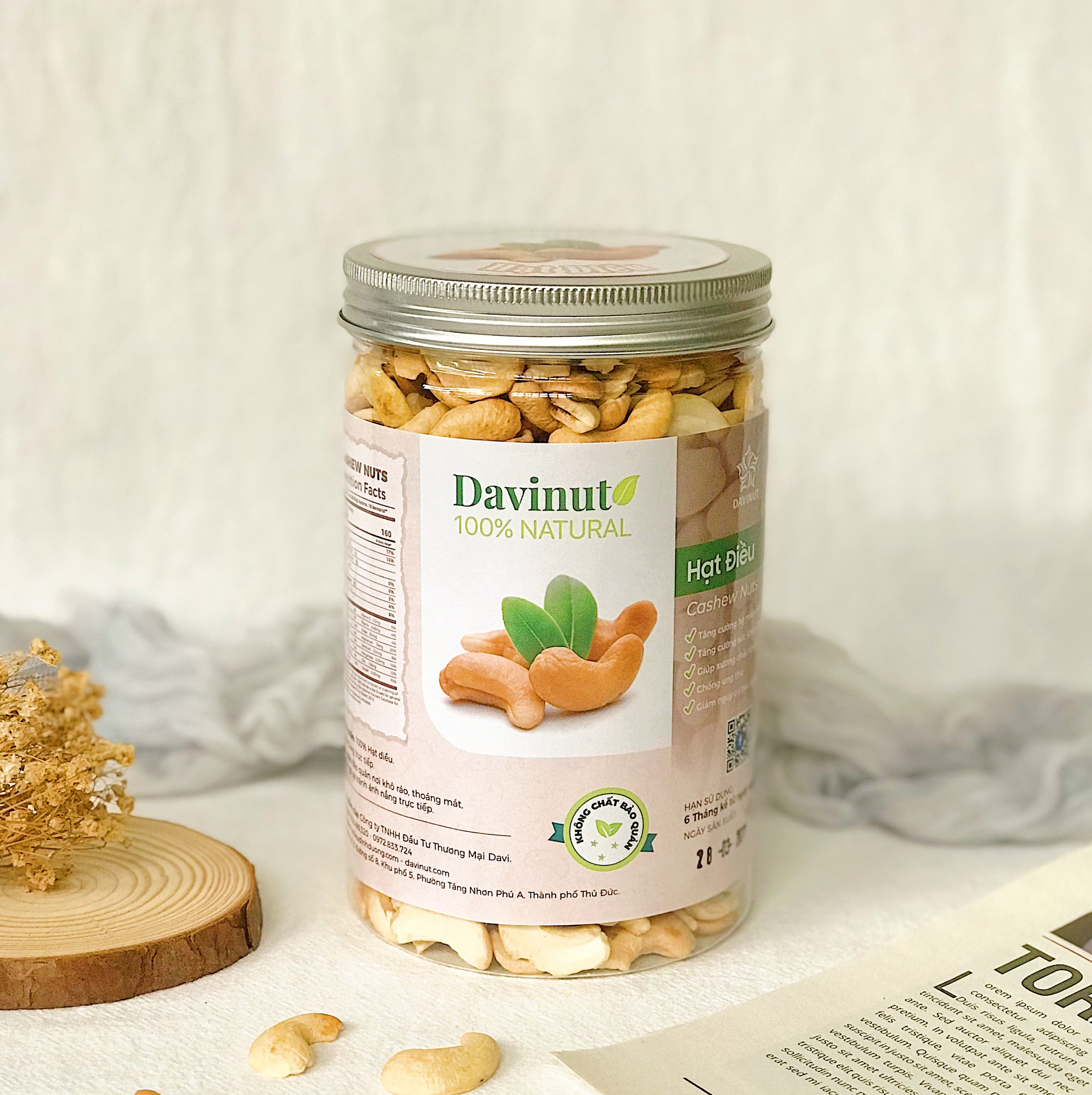 Hạt điều tươi vỡ đôi nấu sữa không vỏ lụa Davinut