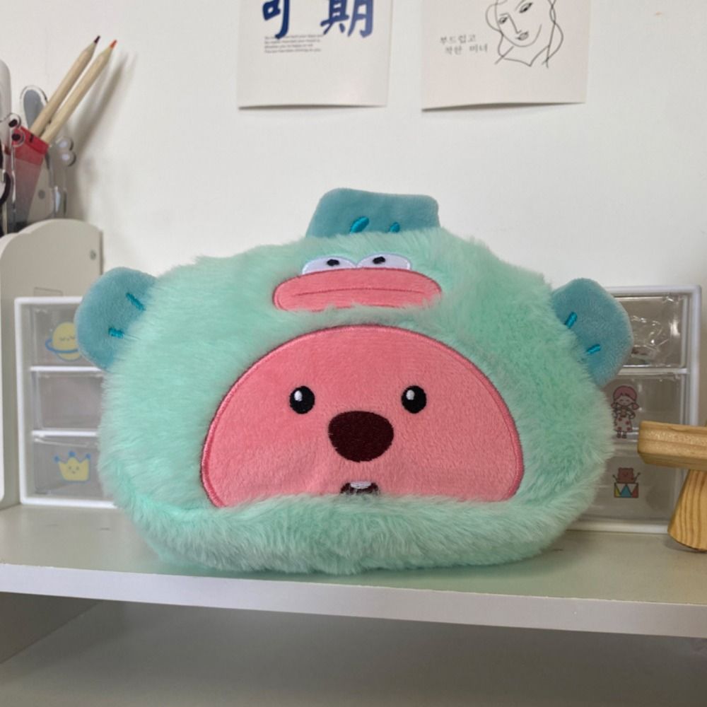 MMLUCK Little Beaver Loopy Little Beaver Plush Pen Bag Large Capacity Multifunctional Cartoon Plush Pen Pouch Plush Cosmetic Bag Plush Strawberry Bear Plush Pencil Case Kids Gift