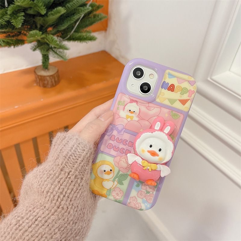 กระเป๋าถือ Tulip Duck Phone Case สำหรับ iPhone14 การ์ตูนเป็ดน่ารัก