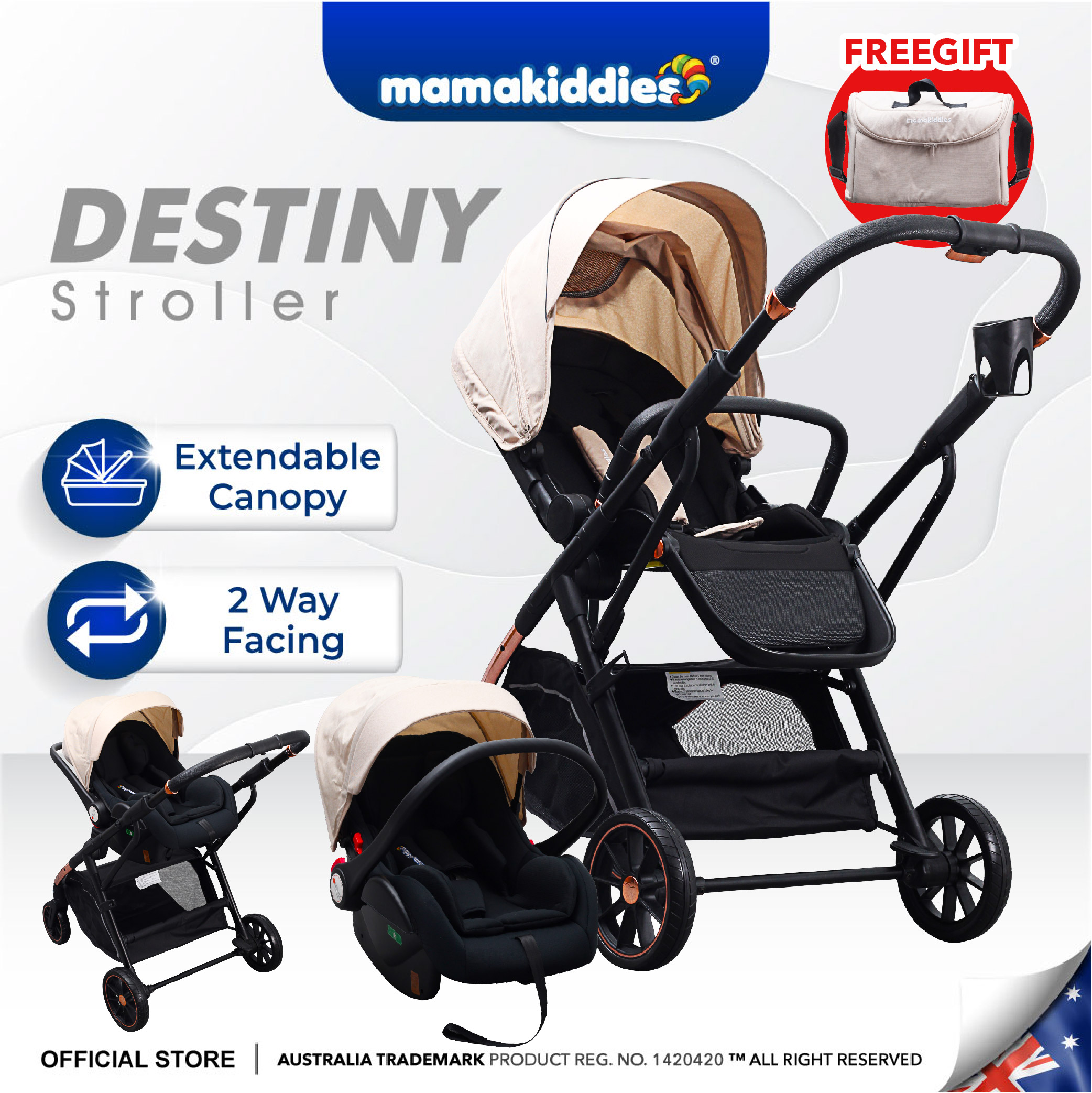Mamakiddies Destiny 2in1 Reversible Stroller With Baby Car Seat