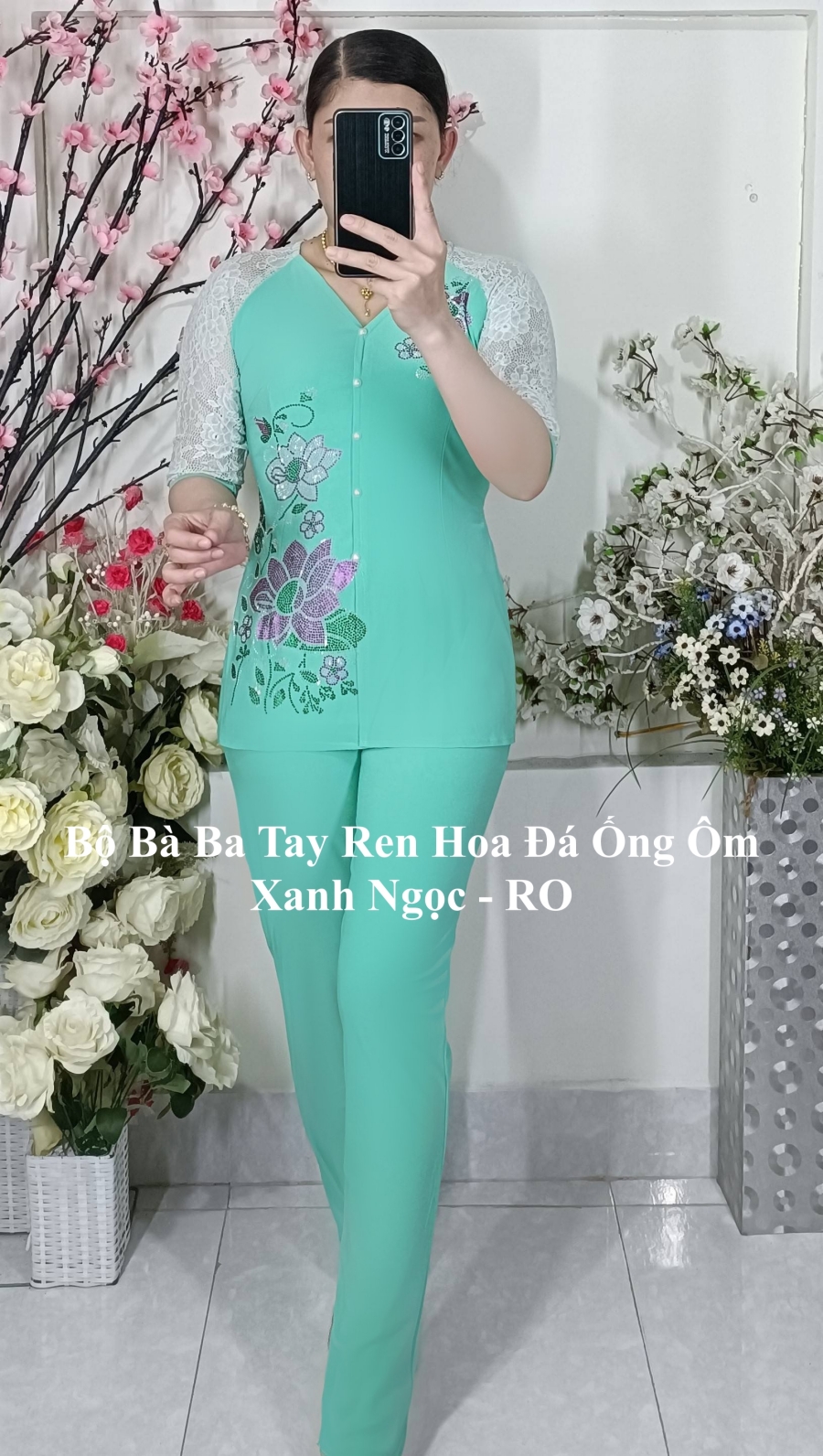 Bộ Bà Ba Tay Ren Lỡ Hoa Đá Ống Nhỏ