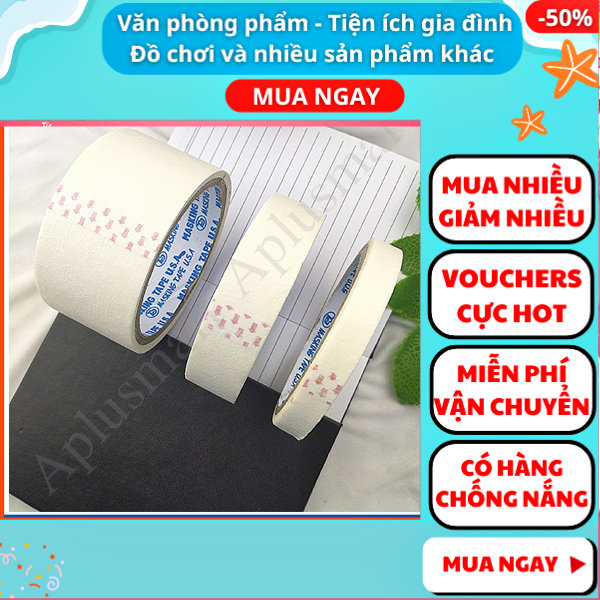 Combo 4 cuộn băng keo giấy 1.2cm hoặc 2 cuộn 2.4cm hoặc 1 cuộn 4.6 cm , Băng keo giấy cuộn , Băng keo giấy chặn màu , Aplusmart