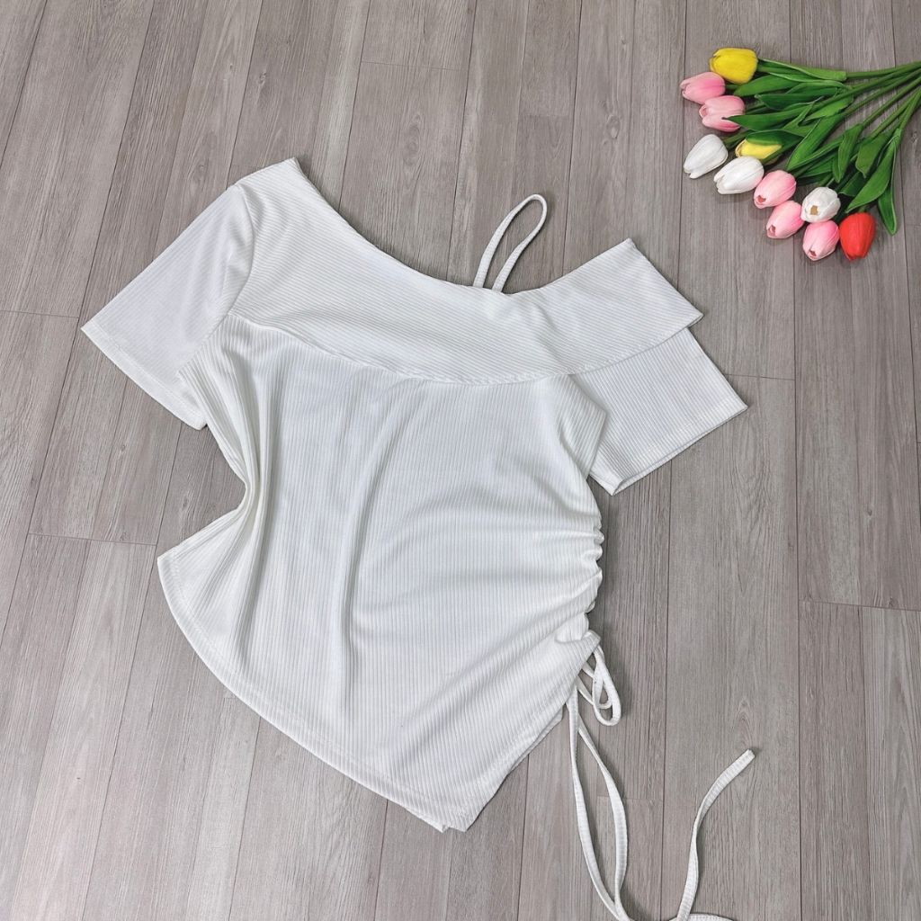 Bigsize modal cotton women off the shoulder hollow out one shoulder ruffle tops vest with stretch tendon-G213