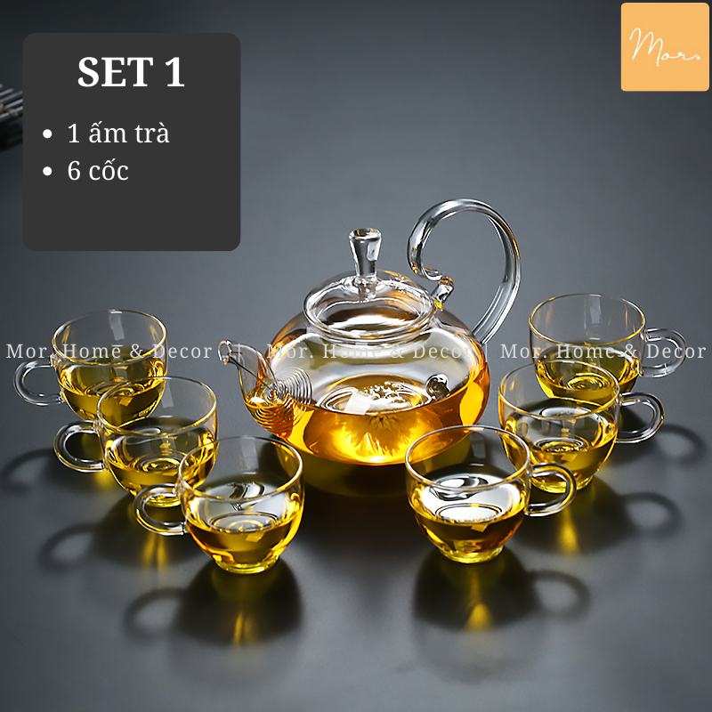 Bộ ấm trà thủy tinh chịu nhiệt - 600ml (Bồng - Quai)