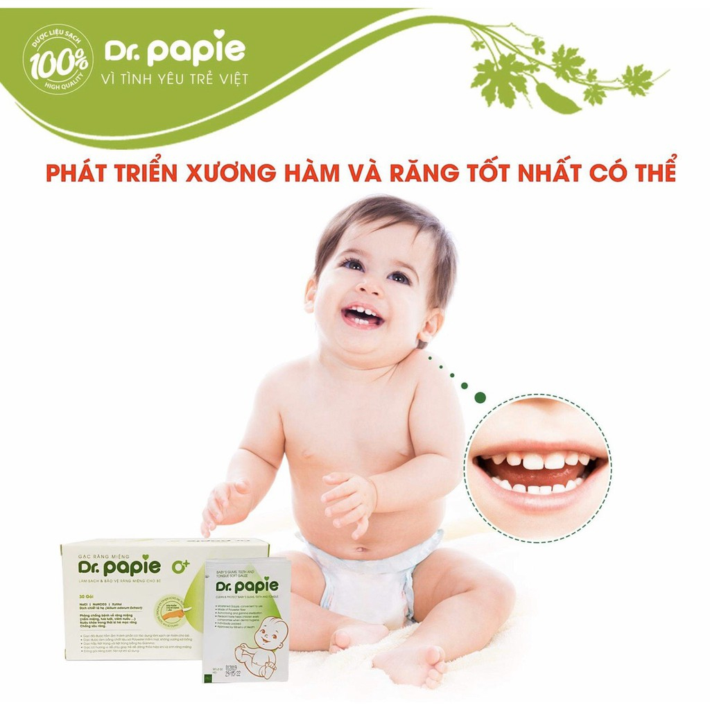 Gạc rơ lưỡi Dr.Papie hộp 30 gói cho bé chính hãng Kids Plaza