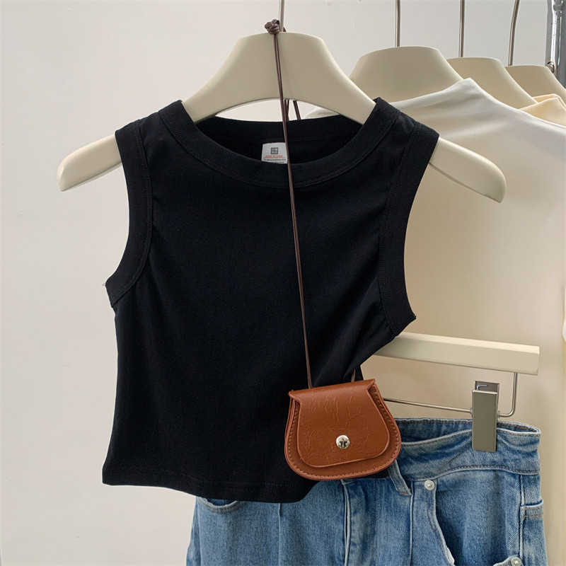 Women's New Slim Fit Short Solid Color Versatile Sleeveless Tank Top