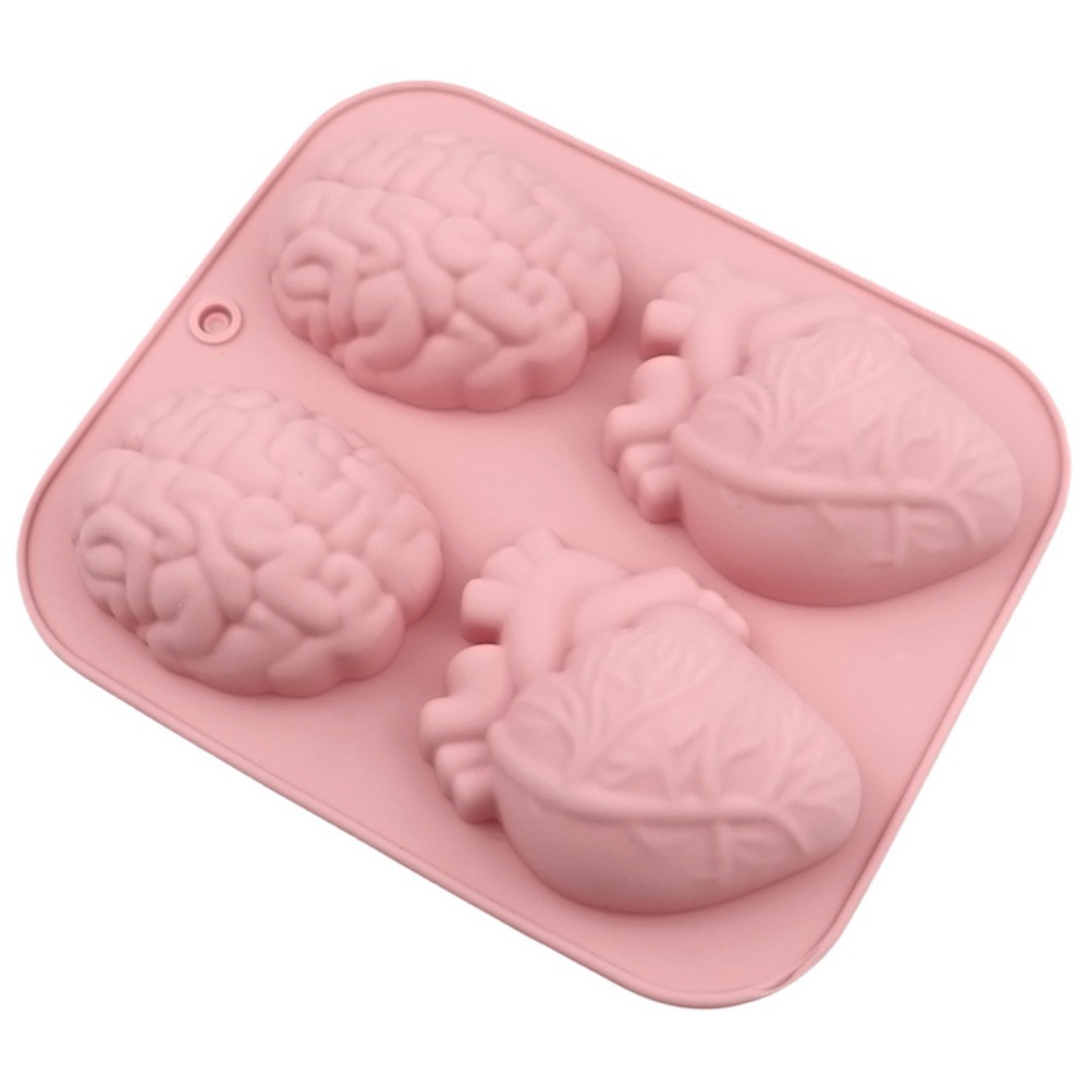 Multi-functional 4 Cavity Halloween Heart Brain Baking Mold Silicone Heat-resistant Organ Shape Baking Mold DIY 3D Ice Cube Tray Pudding.