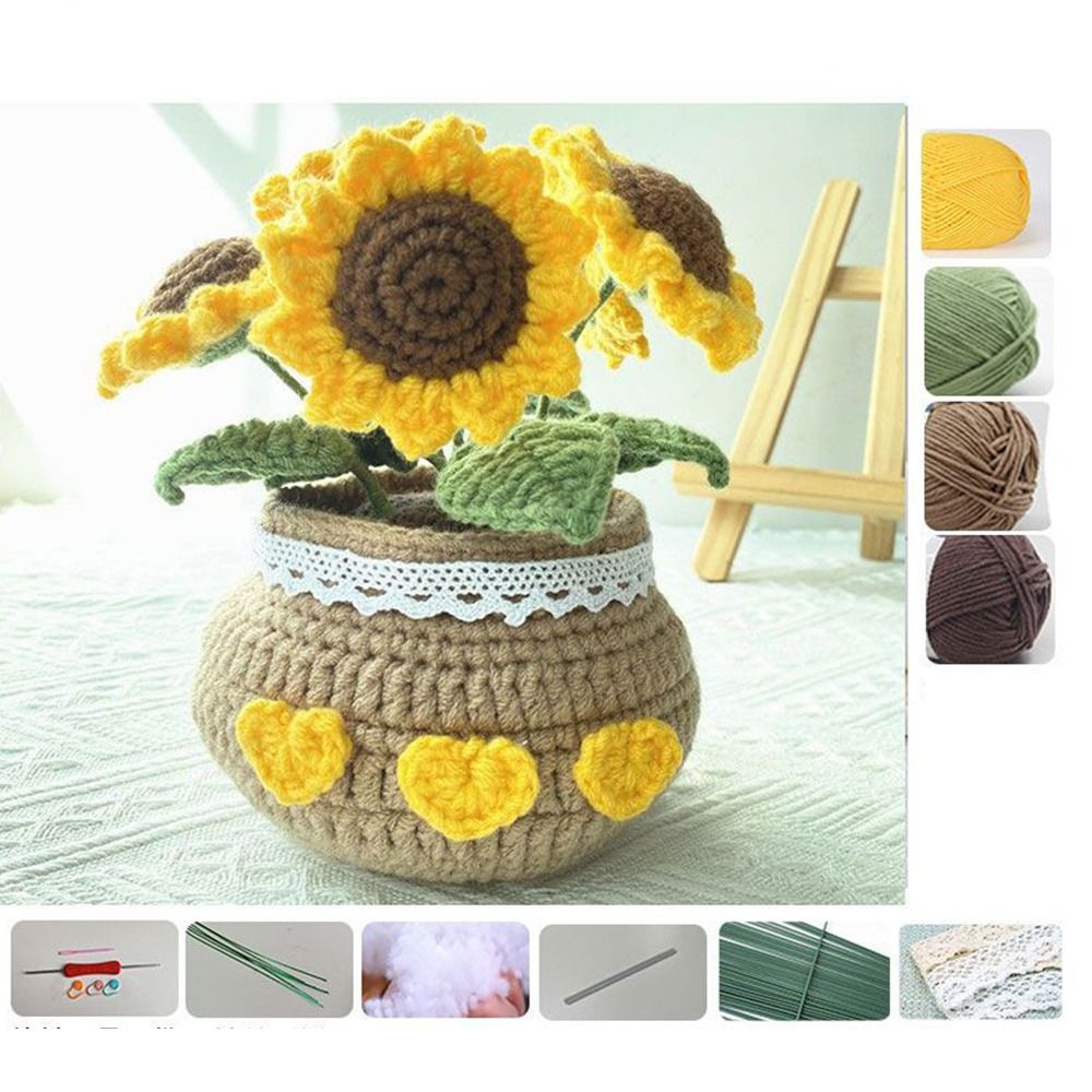 PETIYOUZA Móc Bộ móc Bộ dụng cụ đan Chậu hoa tulip Bộ đan Ý tưởng quà Tặng thủ công Sợi nhiều màu Bộ dụng cụ móc Những người yêu thích thủ công thủ công