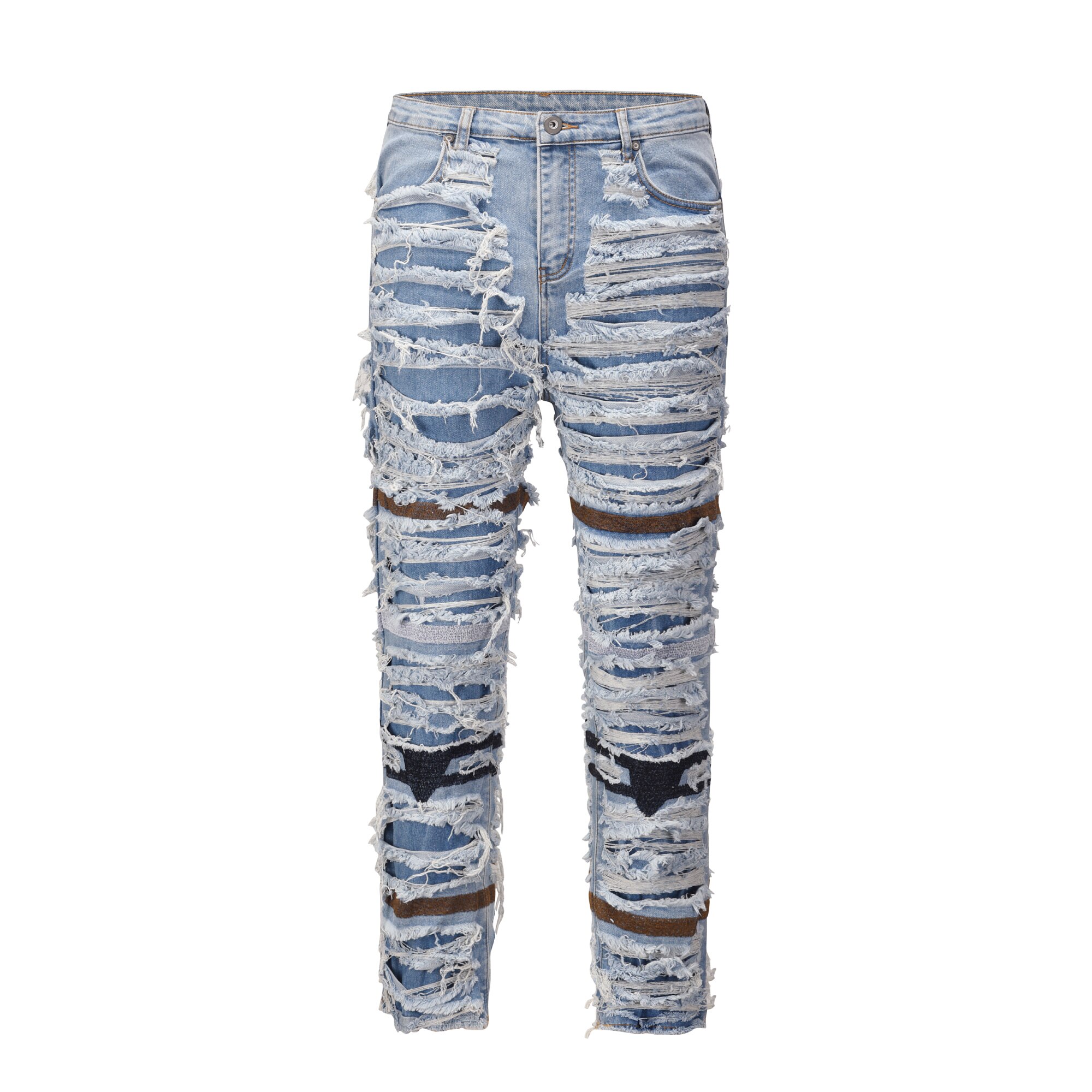 Mens Black Skinny Denim Jeans Heavy Destruction Washed Ripped Tapered Biker Jeans Streetwear Hip Hop Slim Jean Pants For Male
