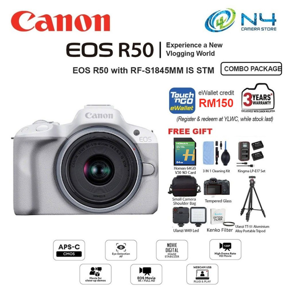 Canon EOS R50 with RF-S 18-45mm IS STM Lens Mirrorless