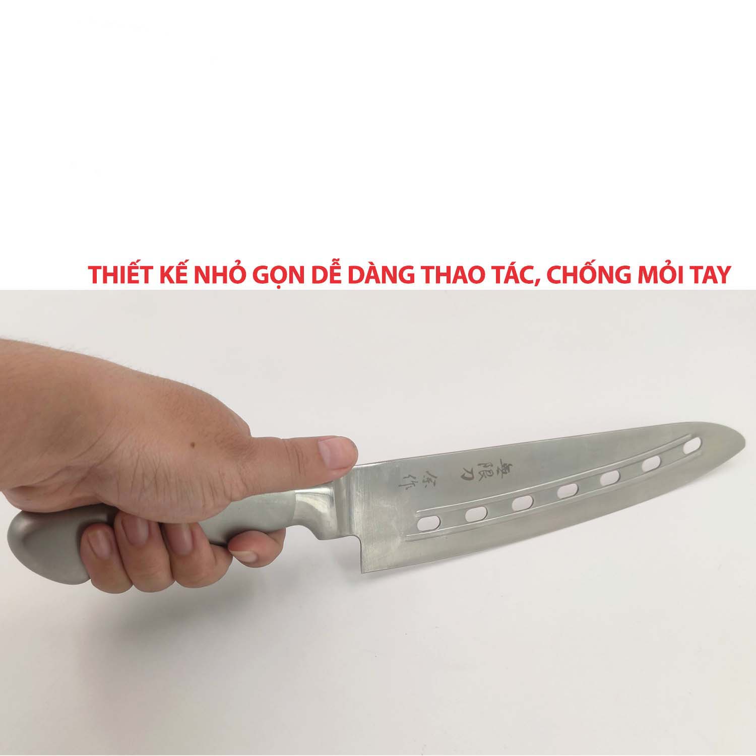 Dao Bếp thái cắt thực phẩm có lỗ cán rỗng cao cấp Super Chef lưỡi 18.5cm Tiêu chuẩn Nhật Bản Dao-I