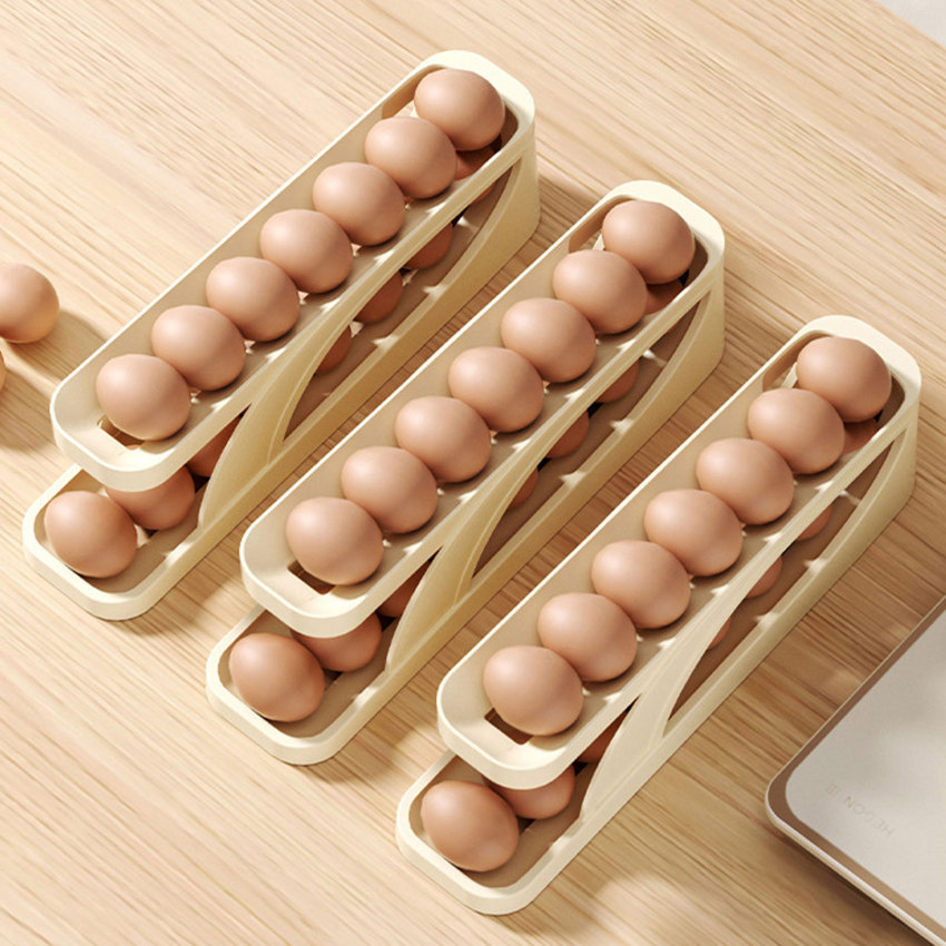 Automatic Rolling Egg Holder Rack Fridge Egg Storage Box Egg Container Kitchen Refrigerator Egg Dispenser Fridge Organizer