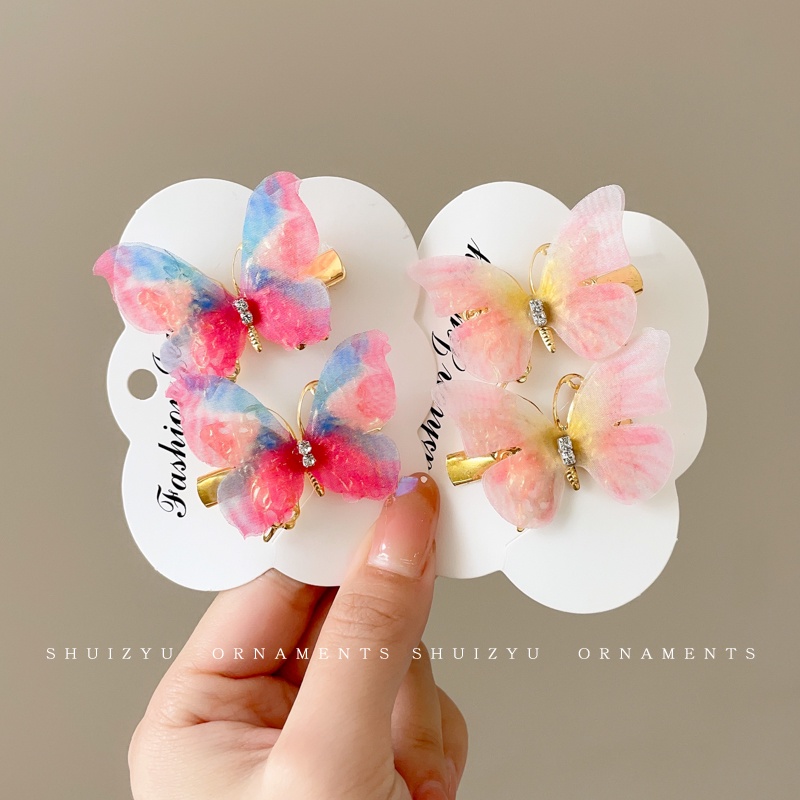 Set 2 Kẹp Tóc Hình Bươm Bướm Màu gradient Dễ Thương Cho Bé Gái