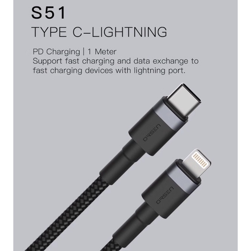 Cáp Sạc Iphone ELOOP S51 Type-C 3A to Lightning, Dài 1 mét - Hãng Phân Phối Chính Thức