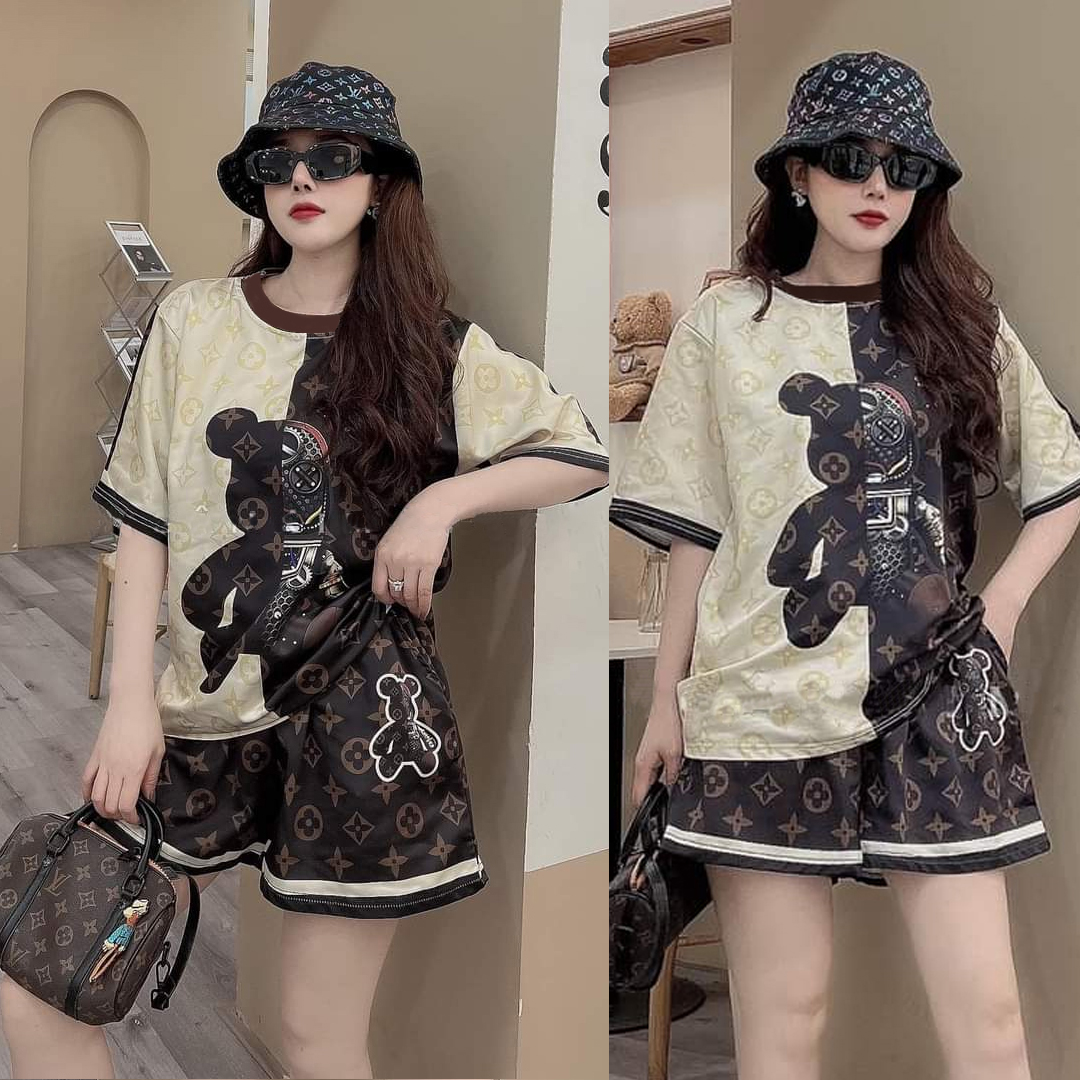 Đồ bộ thun kiểu in 3D họa tiết phối bất đối xứng