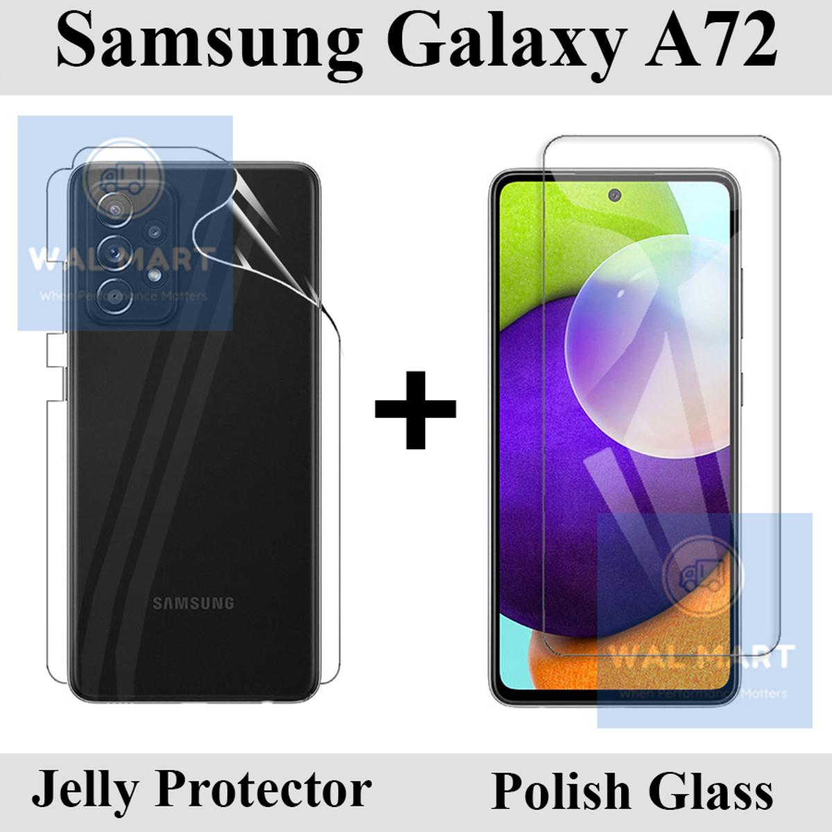 Samsung Galaxy A72 Tempered Glass Screen Protector Polish Glass  + Back Clear Jelly Protector Soft Film Protection Hydrogel Film Protector For Samsung Galaxy A72. 