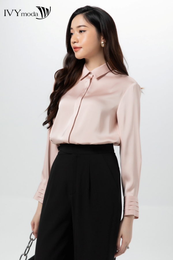 Áo sơ mi lụa tay xếp xếp IVY moda MS 17M7258