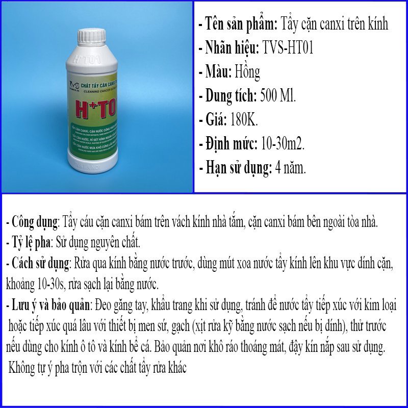 Tẩy cặn canxi trên kính HT01-500ml