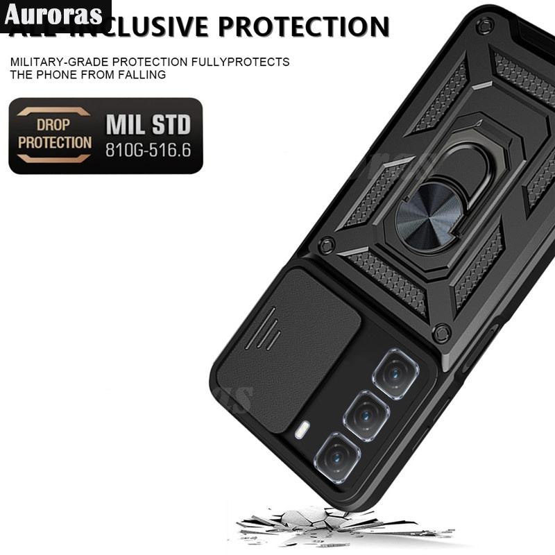 For infinix Hot 50 Pro Plus Phone Case Camera Lens Protector Shockproof Armor Iron Metal Car Ring Kickstand Bracket Casing for infinix Hot 50 Cover Casing HP. 