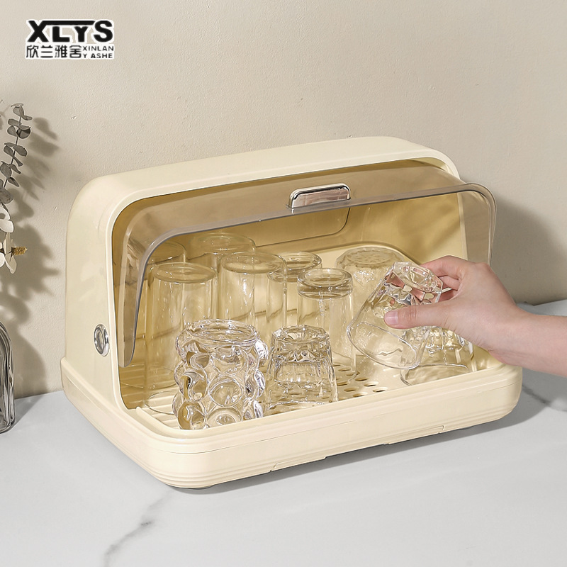 XINLANYASHE [Miễn Phí Vận Chuyển]Nhà bếp để ráo Bát Rack với nắp nhựa tủ Bộ đồ ăn hộp lưu trữ teacup khay thoát Giá giữ ly giá giữ ly