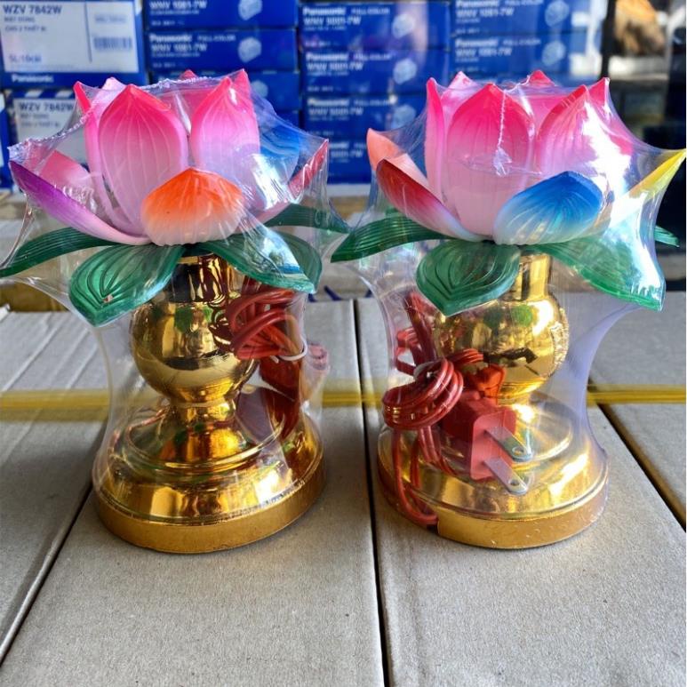 Bộ Đèn Bàn Thờ Hoa Sen HS-01 Đế Vàng Nhỏ