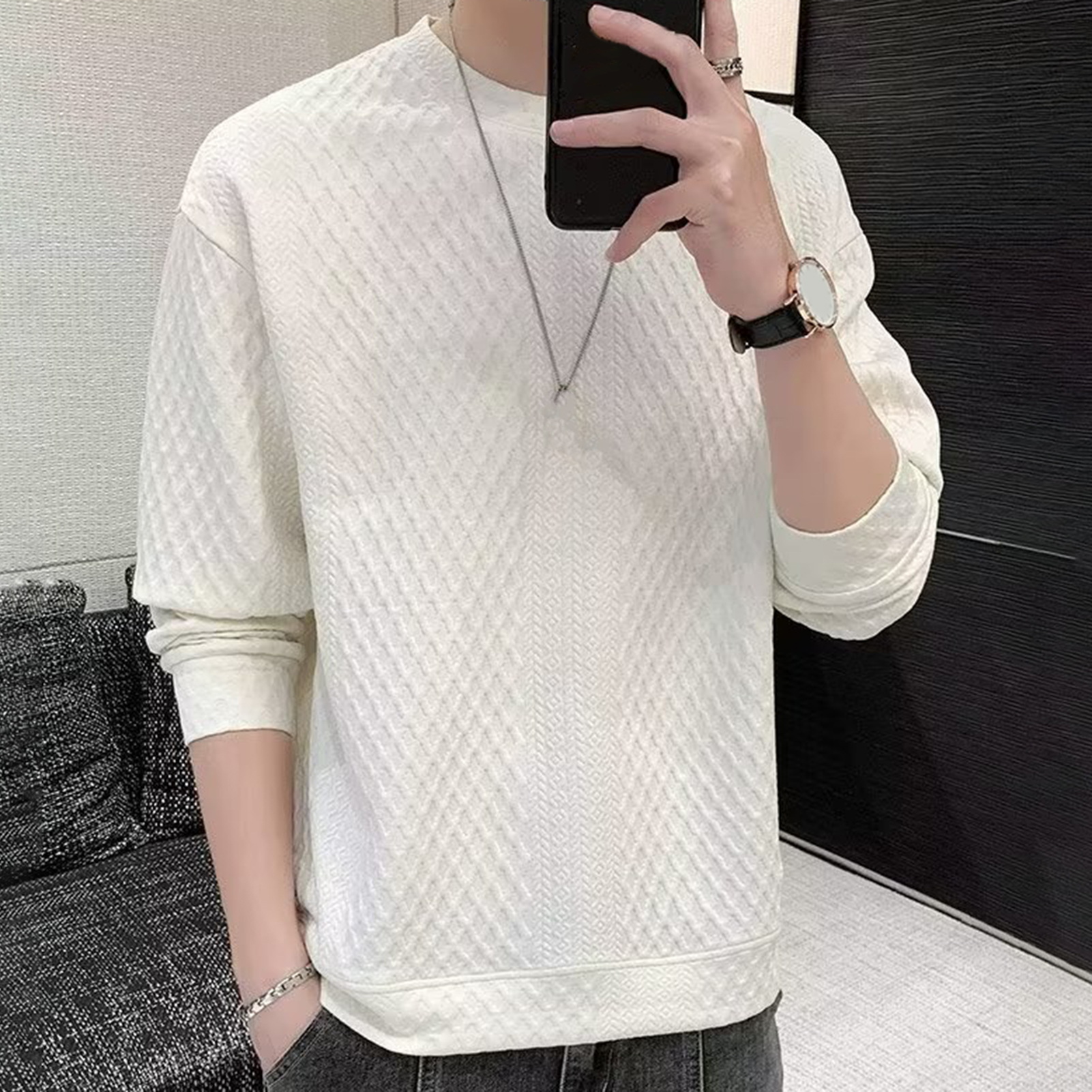 Nuoyi Men Winter Sweater Men Solid Color Sweater Cozy Men's Winter Sweater Thick Knitted Soft Pullover with Waffle Texture Stay Warm in Style
