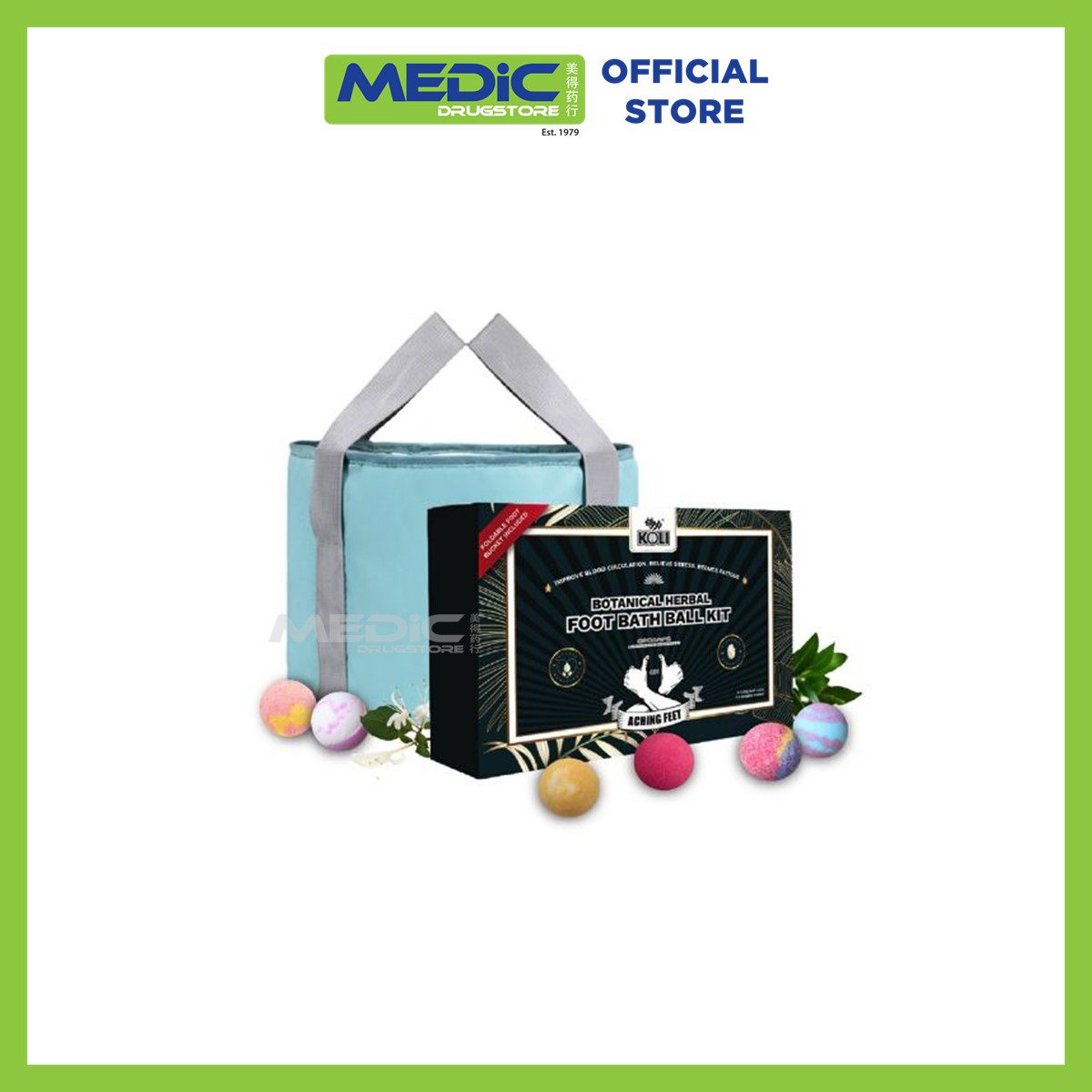 Koli Botanical Herbal Foot Bath Kit (6 Balls + 1 Bucket) By Medic