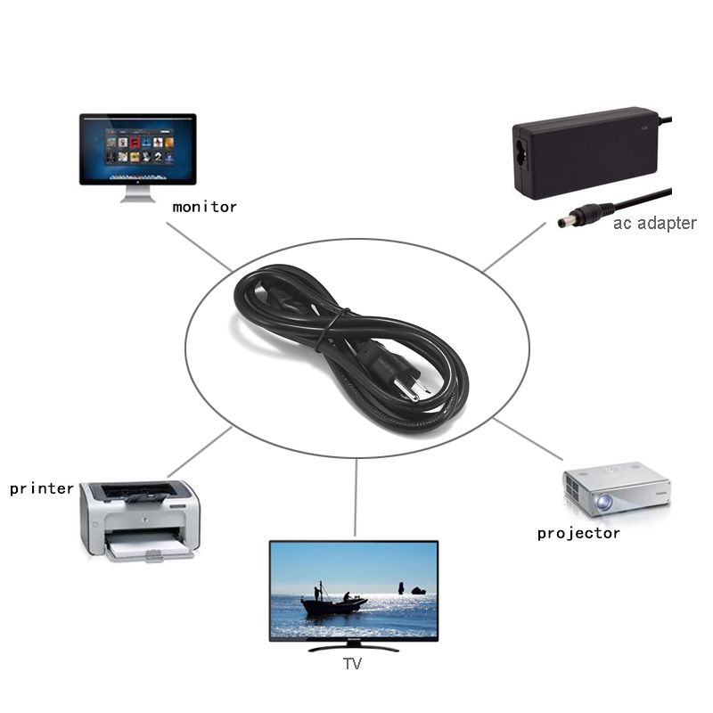 【TopazTrove】Laptop Power Cable 1.2m 1.5m 1.8m 3 Prong USA Plug IEC 320 ...