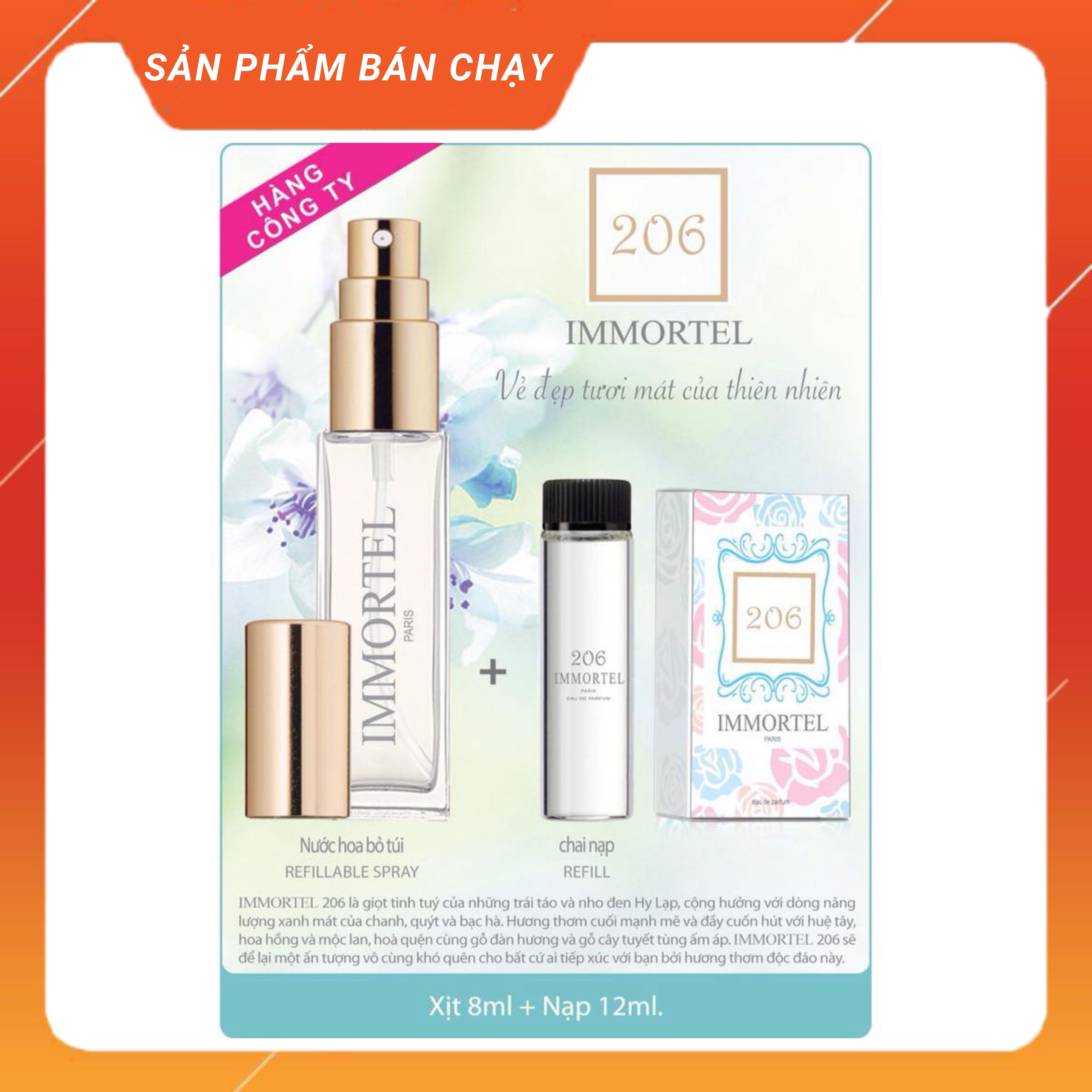 Nước Hoa IMMORTEL 206 (GỒM CHAI XỊT 8 ml + CHAI NẠP 12 ml) Eau de parfum