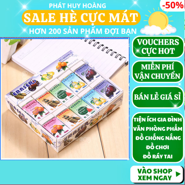 Hộp 30 cục gôm trái cây giá rẻ , dẻo dai, có độ đàn hồi tốt, Combo 10 cục tẩy/ gôm dành cho học sinh, văn phòng, trường học ,đồ dùng học tập, hộp 30 cục tẩy giá tốt , Combo 30 cục gôm hình trái cây - Phát Huy Hoàng