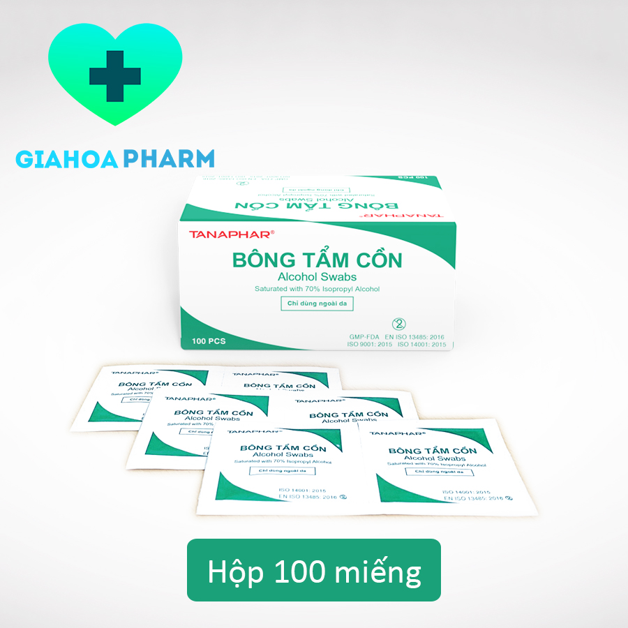[HCM]Bông tẩm cồn Tanaphar (Hộp 100 miếng)