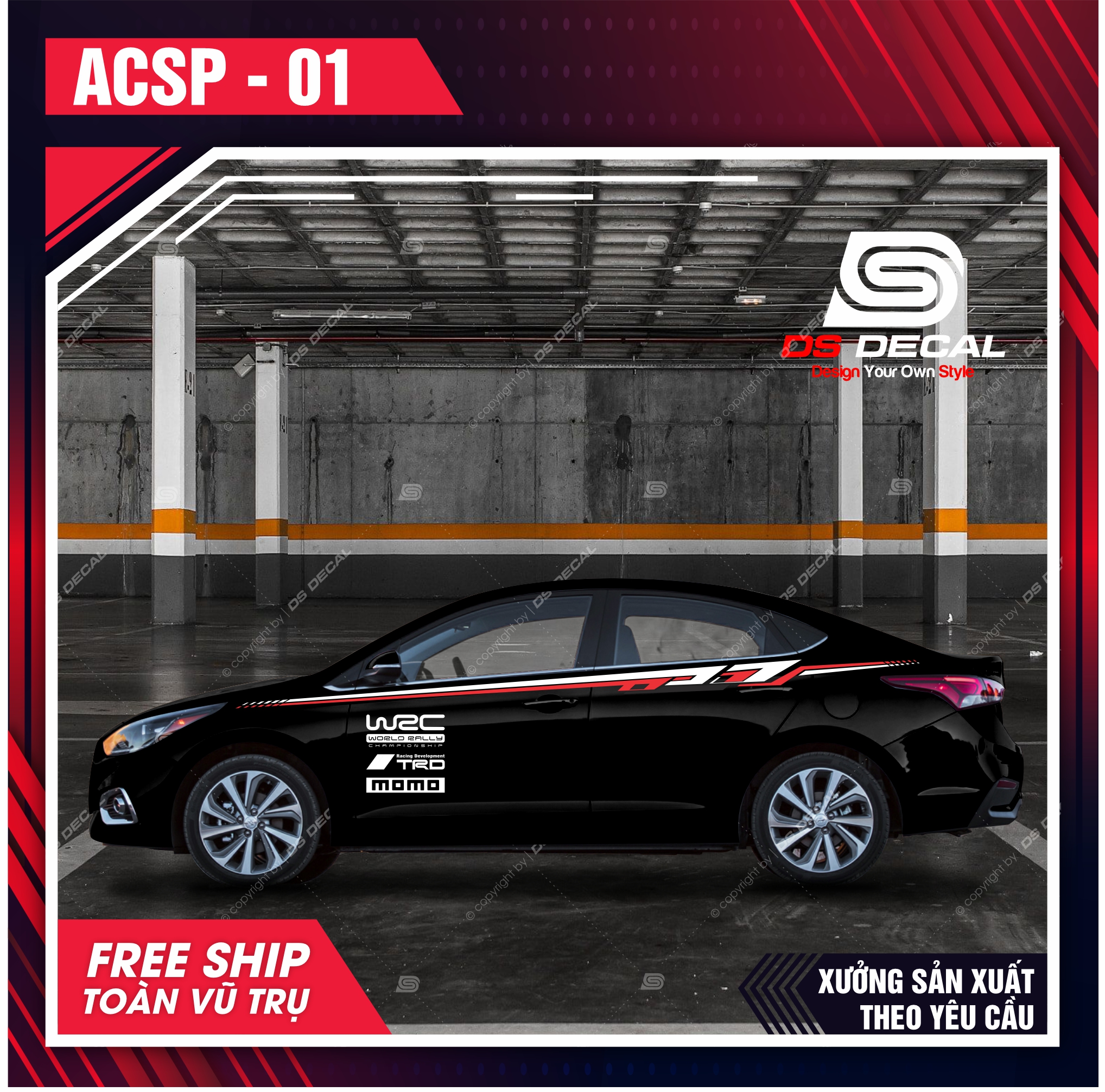 TOP 8 tem dán xe Hyundai Accent, decal dán sườn xe DS Decal