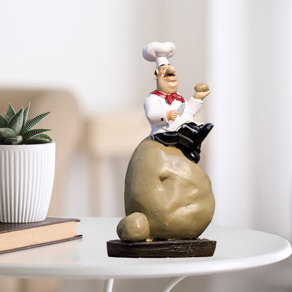 ZYLightt Creative Resin Chef Figurine Statue Model Cooking Kitchen Cafe Table Decor
