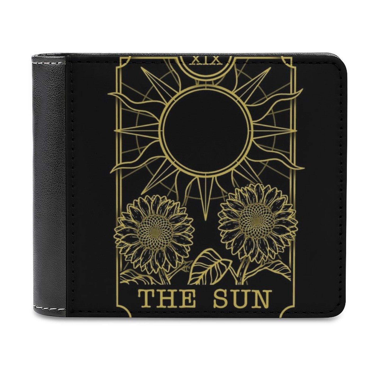 The Sun Men Wallet Pu Leather Short Male Purses Credit Card Wallet For Men  Money Bag Sun Moon Tarot Occult Geometric Skull
