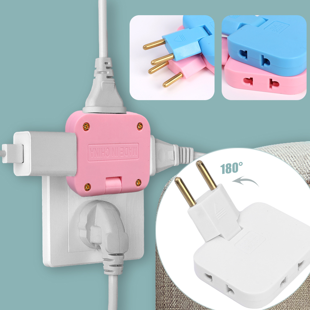 Rắc cắm Châu Âu 3 tụ AC điện 180 ° xoay Bộ chuyển đổi ổ cắm 1 chuyển đổi 3 mở rộng ổ cắm điện nhiều phích cắm ổ cắm Bộ chuyển đổi điện xoay chiều