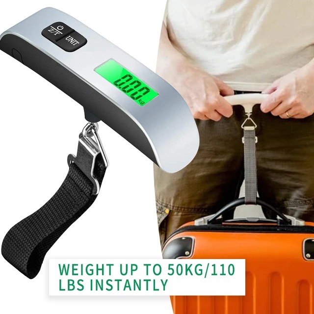 Digital Electronic 7051 LCD Luggage Scale Pocket Weighing Scales Travel Hook Hanging Thermometer 50kg. 