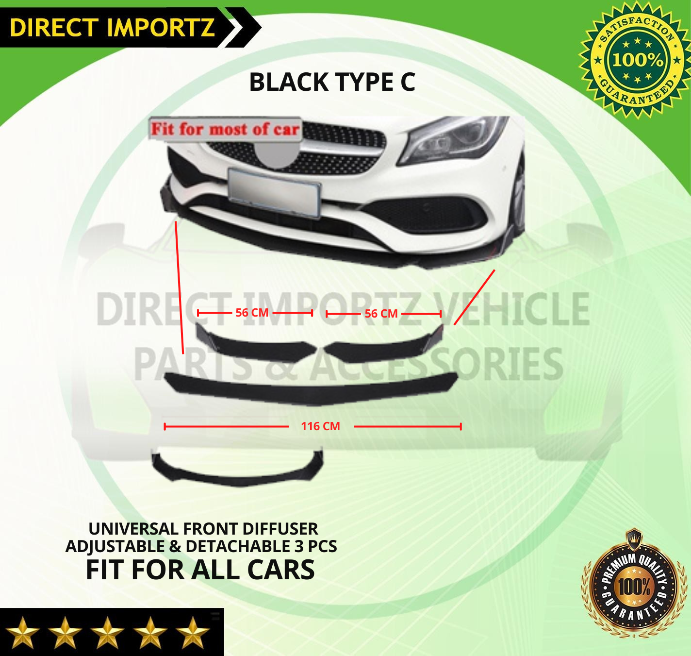 3pcs Universal Car Front Lip Bumper Diffuser Body Kits Splitter ( TYPE