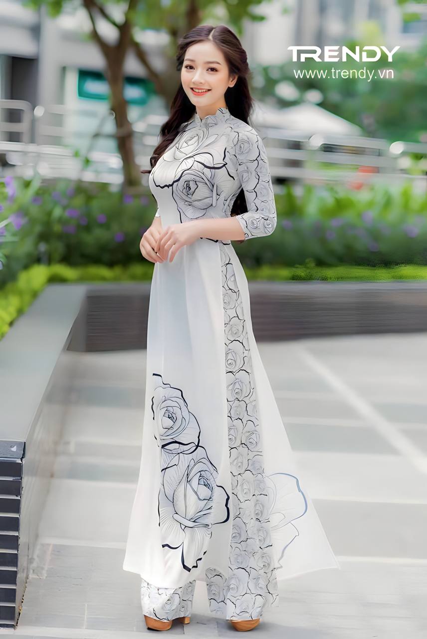 Set Áo Dài Lụa Trắng & Đỏ Cao Cấp BY4689